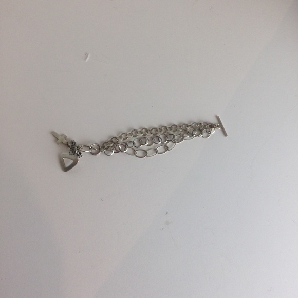 Sterling Silver 925 7” Charm Bracelet Cross + - Picture 1 of 4